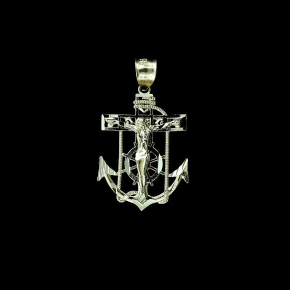 10K Real Gold Rope Chain and Anchor Cross Pendant Set - Picture 5 of 11